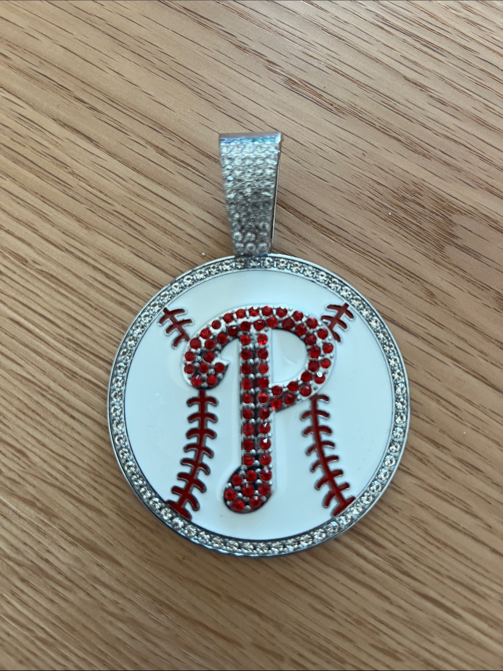 Philadelphia P Red Crystal Baseball Pendant Necklace